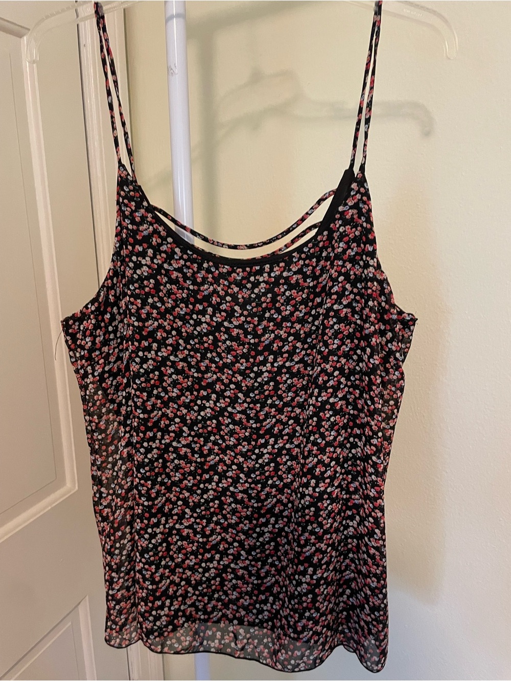 NWT Deb Black Floral Double-Strap Cami with lattice back. 2X.